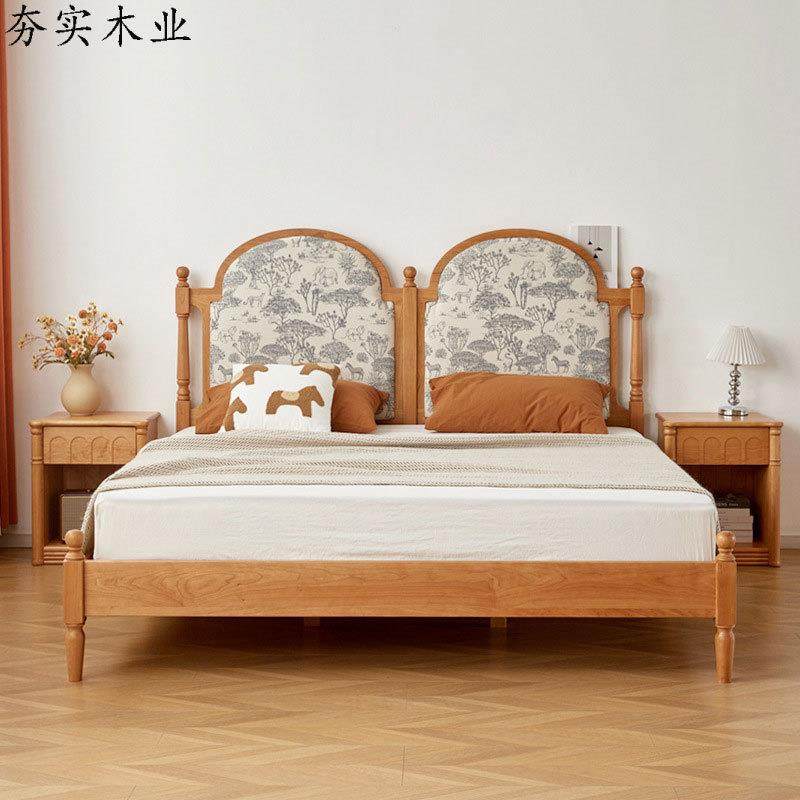 仲夏床法式复古软包1.8米床北美黑胡桃木布艺床1.5米主卧双人大床