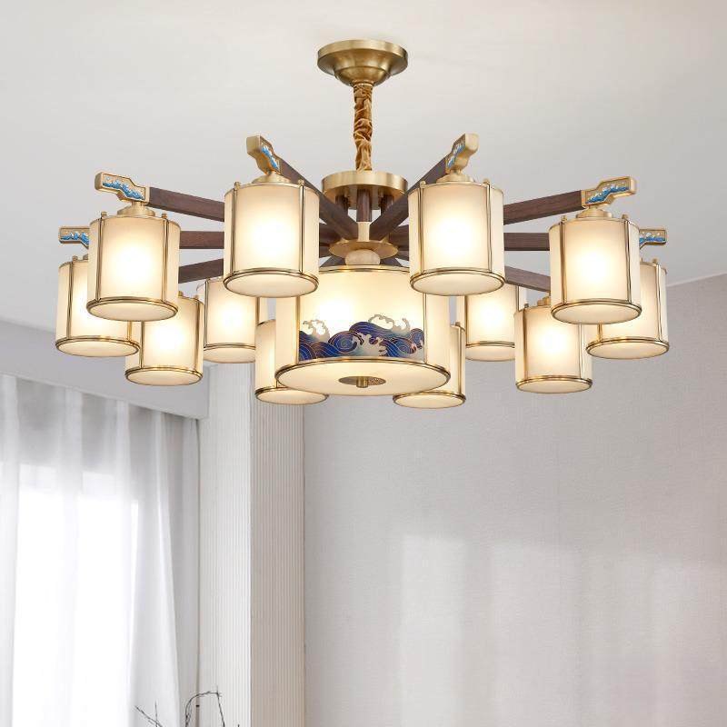 2025新款全铜客厅吊灯新中式大气中国风黑胡桃木焊锡餐厅吸顶灯具