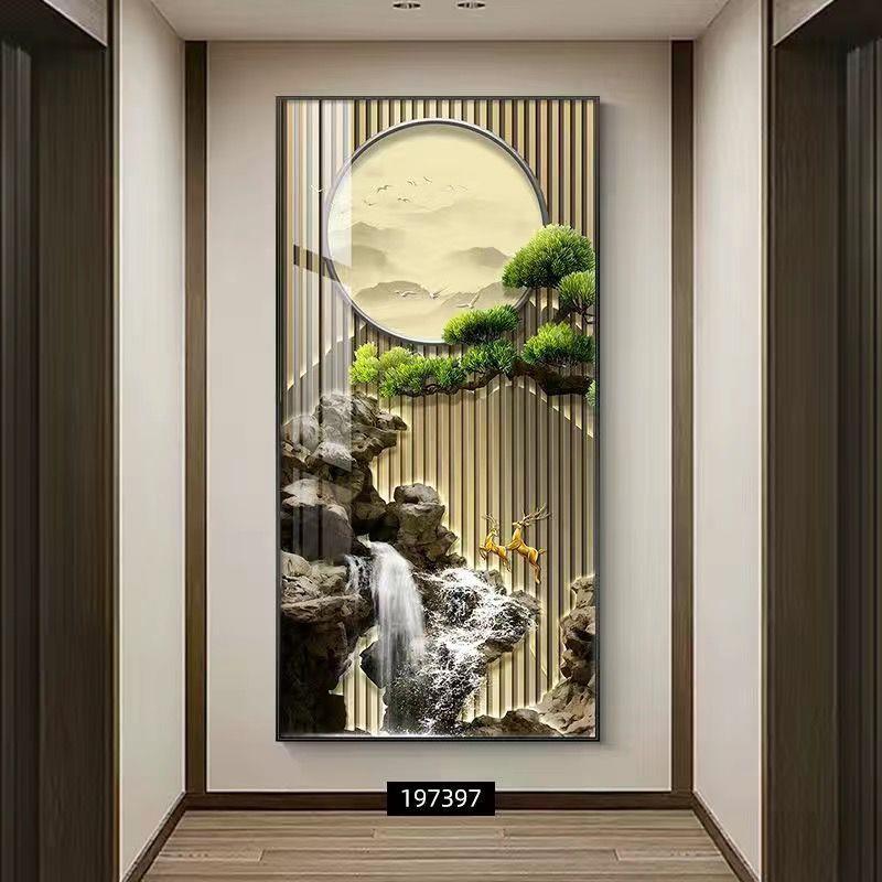 流水生财松玄关装饰山水IGQ迎客入户走廊过道壁画客画厅版墙上挂