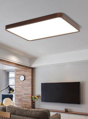 全光谱护眼厅客厅吸顶灯简约方形大桃灯中式卧灯胡木色86422实木