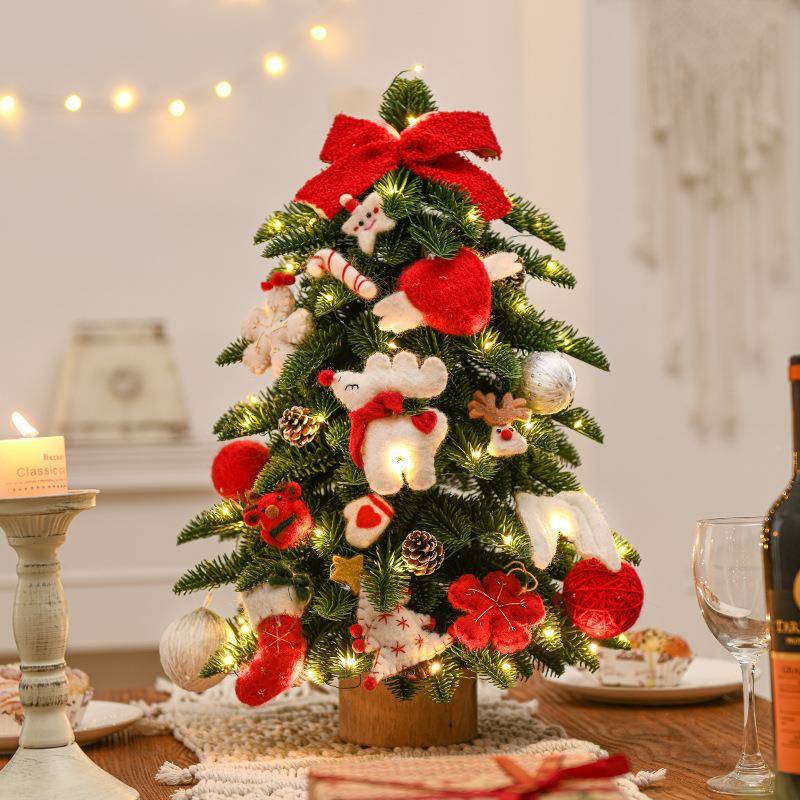 毛新F766J8S6款装毡圣诞树摆件用套装桌面饰品迷你小树仿真小型家