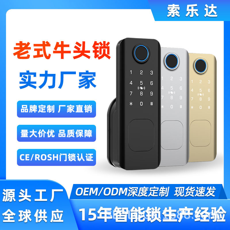免布线单双面防水牛头锁智能锁 铁门防盗门家用老式牛头指纹锁