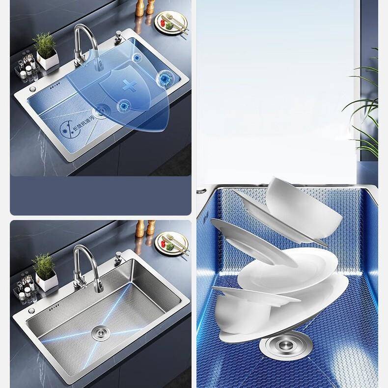 新款压纹不锈钢多种加水槽家用厨大单槽手工拉丝洗碗洗房菜池厚40