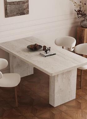 法ABW式复古洞石饭岩板餐桌长方形餐厅桌椅组合家用设户计师型吃小桌