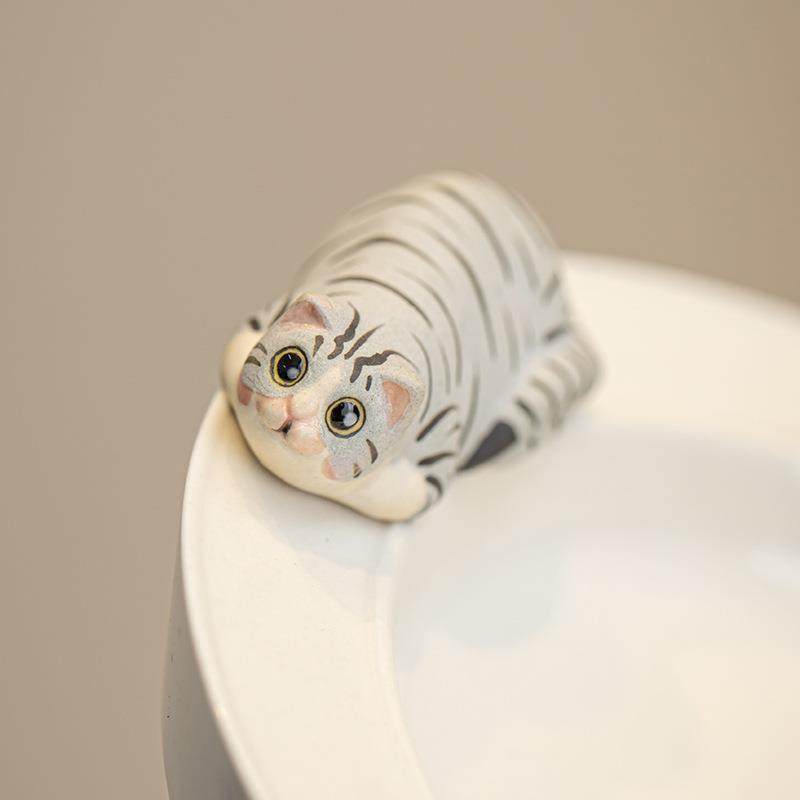 IWX手瓷工描绘萌猫草木灰陶壶承养壶垫具家配件茶用托盘果盘