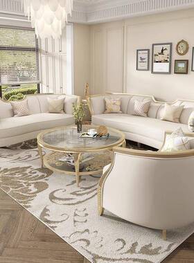 式法轻奢厅合简约弧形沙发美58719克组阿黛拉沙发客奶油风