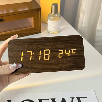 E时尚H3FmYfHe木质LD时钟闹钟桌面台式夜光子学电床头生钟卧室小