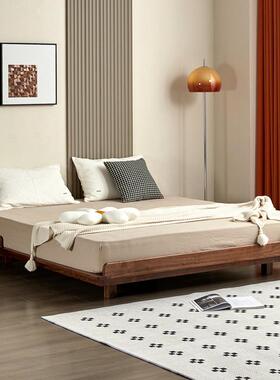 北黑胡桃木床架日式浮榻榻无米矮床悬头床简约无靠背全实美木无床