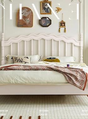 奶法油风式床1.8M人床现MMH简约温代莎床复古双美式实木床白色公