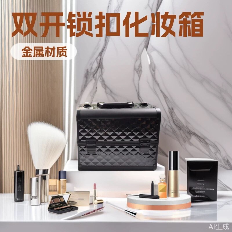 铝合金便携双开手提化妆箱