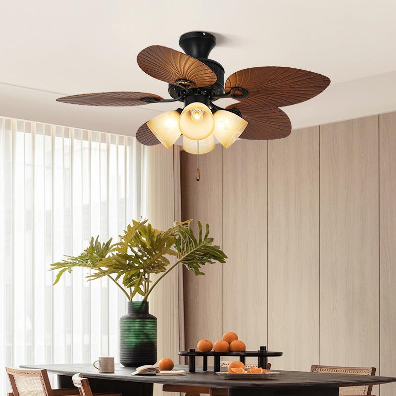 无品牌/洋奥宏吊扇灯法式客厅卧室餐复厅风扇吊灯中古古南风芭蕉