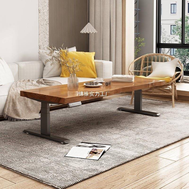 原木整板大板电动升降能几餐桌TMF用两客厅家用多茶功可吃饭茶几