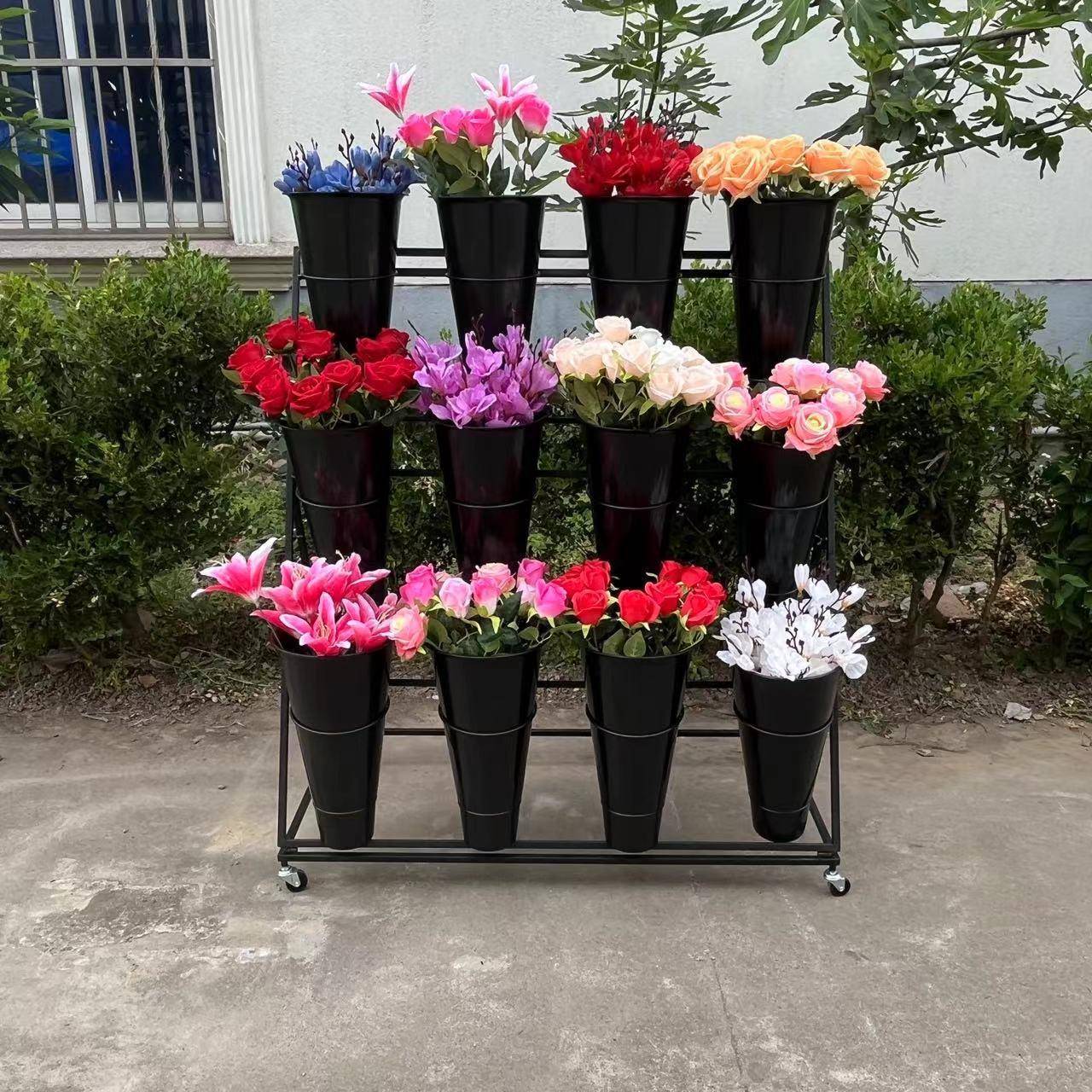 欧式鲜花架假20230825真婚庆品装饰花架多层圆桶花桶仿花仿真家用