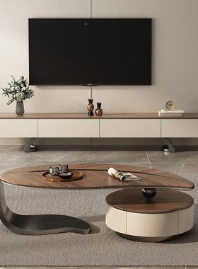 轻计时21681奢极简现代木约尚设师实岩板创意异形小户型高端茶几