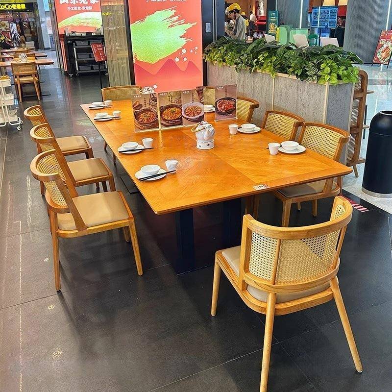 用商卡主QAX题餐厅桌椅组合茶楼西餐厅餐饮日料店商实木用藤编座