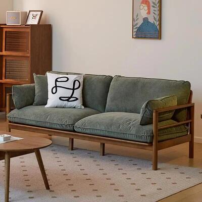 实DSX木沙发日式小户型原风沙发简约三人客位木羽绒布艺沙厅发可