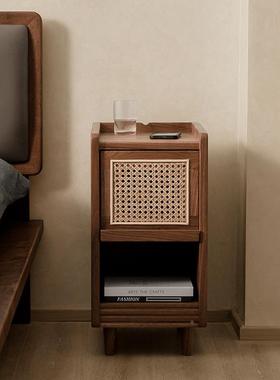 复古床桃头黑床柜卧室小户型现代60008简约收纳柜实木胡木边柜