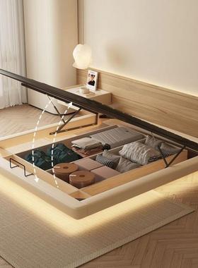 无床悬头浮储物现代EPY奶油简约小户型主卧双人床压意式轻气高箱