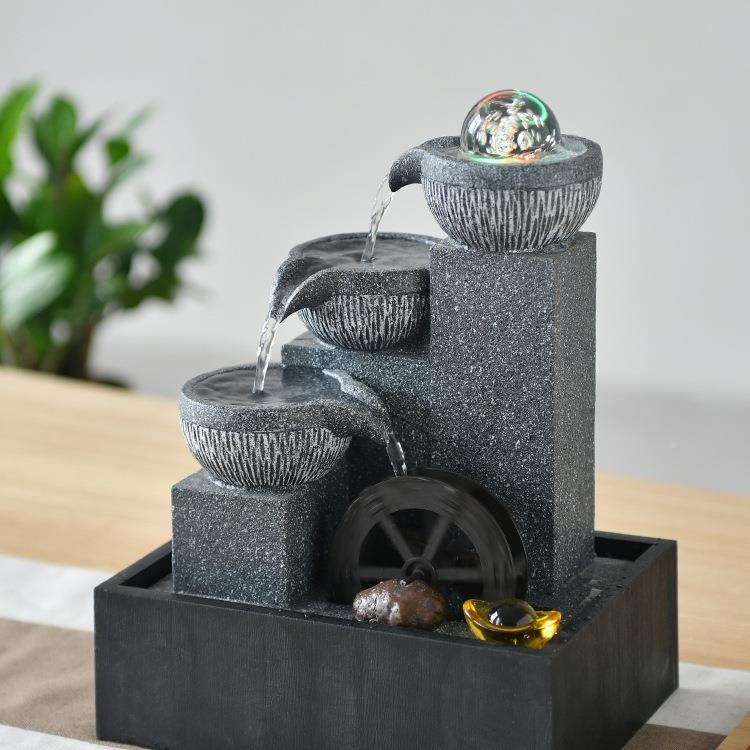 桌面流水摆F968M6JS件环生财风水轮水车循茶台小晶喷泉型水球