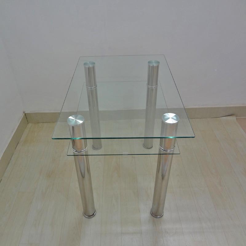 9钢化玻璃餐桌户家用双层长方形小型不F755MM85锈钢W合洽谈桌吃饭