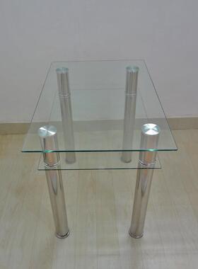 9钢化玻璃餐桌户家用双层长方形小型不F755MM85锈钢W合洽谈桌吃饭