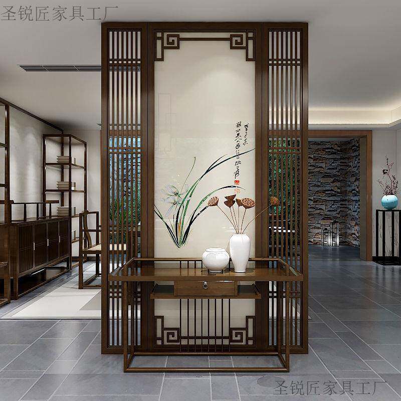 新中式实入户木遮挡屏37189风隔条断客厅家用装饰玄关供桌案台简