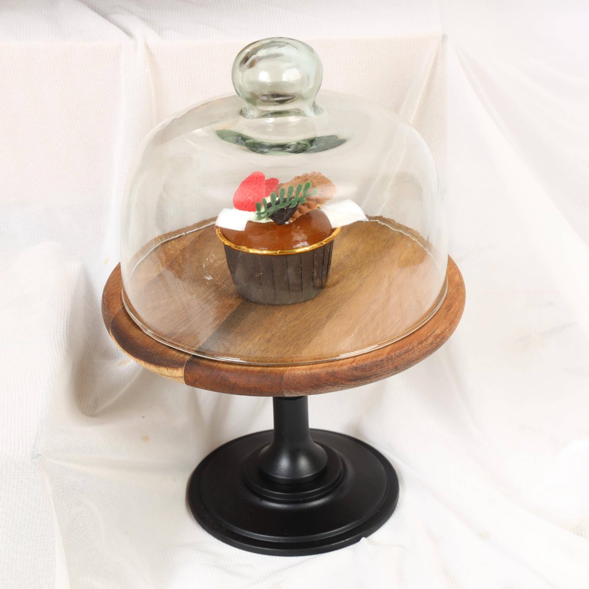 10086高脚盘甜品托盘蛋糕展架拍照架子吃带透明玻试璃罩防尘面包