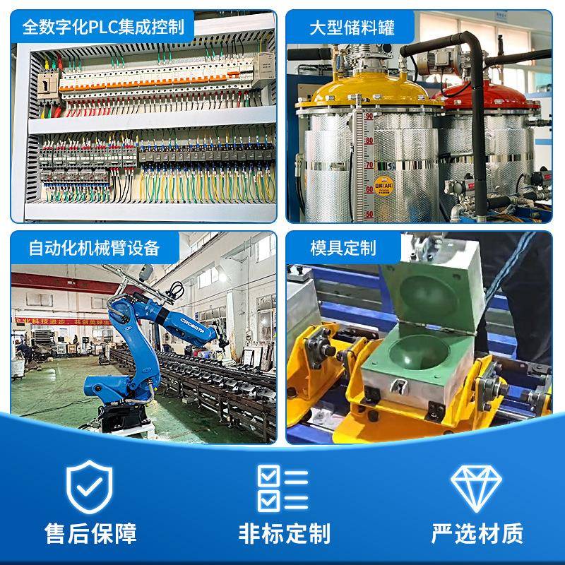 广东pu静酯音全自动形发泡生产线设备聚球氨高压发泡521机环机器图片