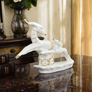 家4808居装创招财子母鹿件陶瓷工艺品摆家庭室内客厅电视酒意柜饰
