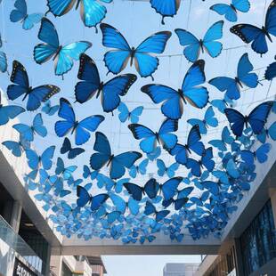 公仿蓝色蝴蝶天幕景区步行街打真卡点蝴蝶装置园户外艺824术空中