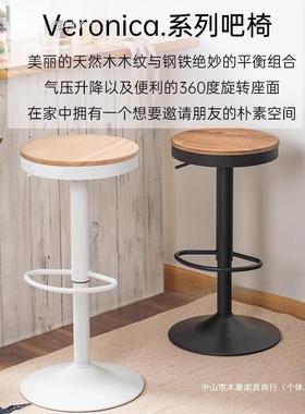 日式吧台升降旋转吧椅简LHY约家用时尚吧椅铁艺高脚凳台子岛椅台