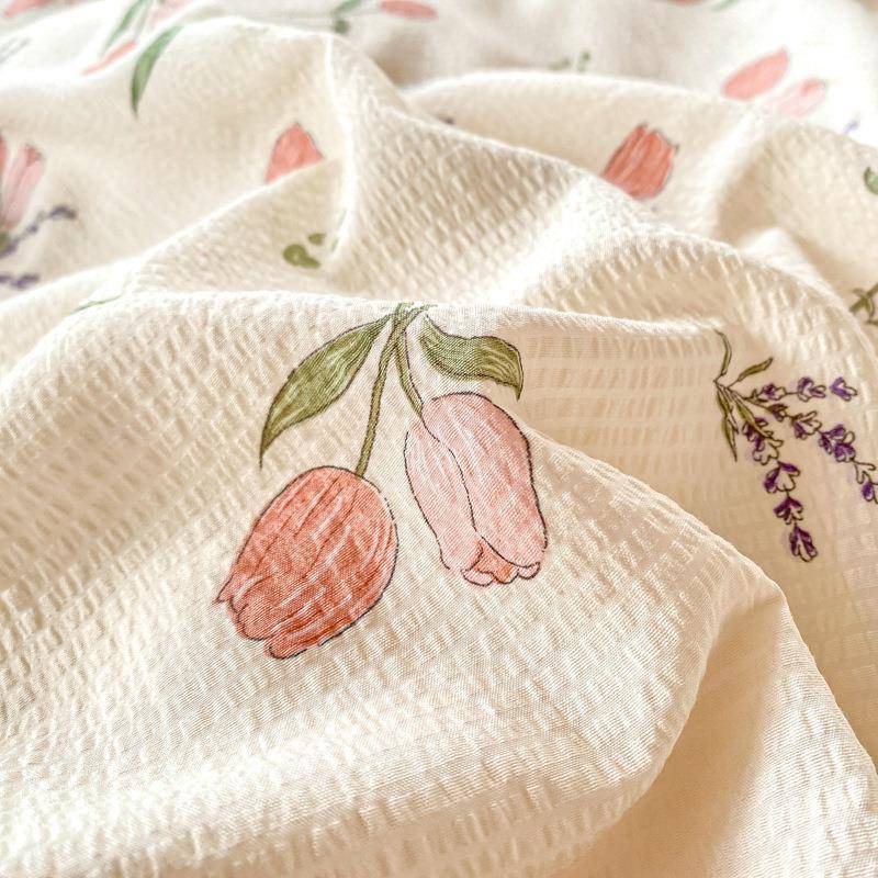 2025新款泡泡棉四件套家用A双类母婴级床品简4Rw5NiBz约层宿纱三