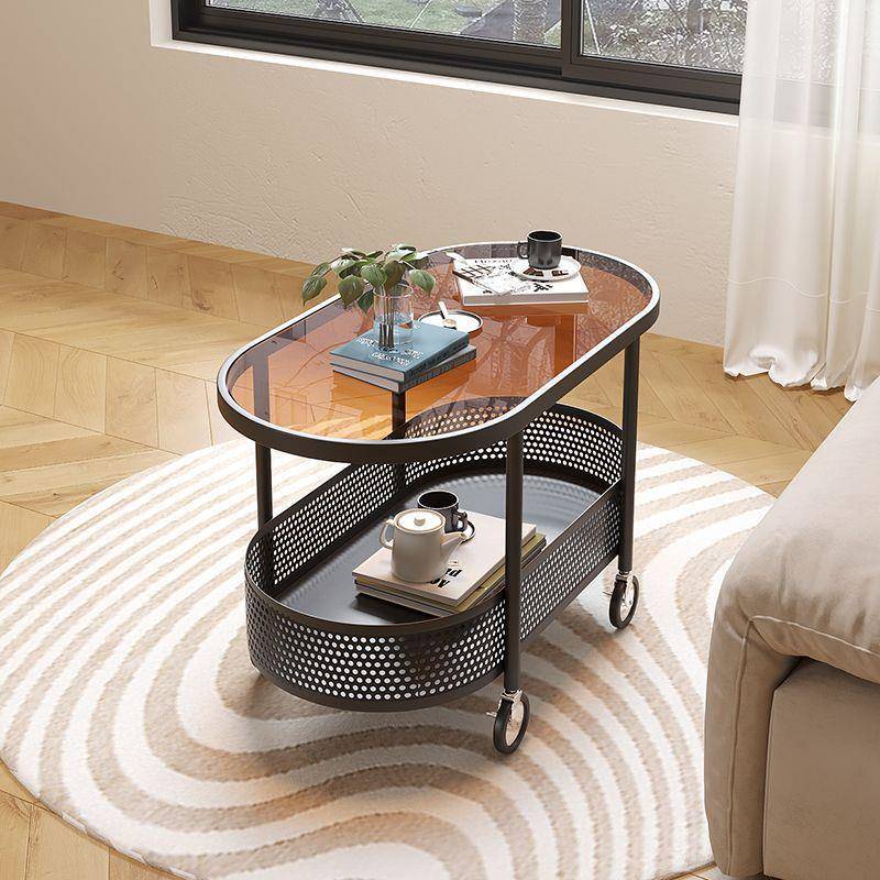 红小小推车简约可移动发边几轻沙奢钢JVJ化玻璃现代床头侧边网柜