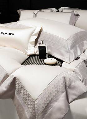 接新10019款轻奢风全A类贡缎长绒棉四件套棉纯棉重工绣拼被套刺纯