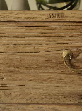 古年代老五榆木斗柜老门板木料风53236化原木简约实朴玄木储物收