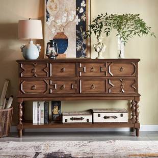 法式复古实木玄关台新古典黑色隔断入户靠墙储物柜全实木玄关桌