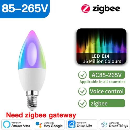 Zigbee智能E14E12蜡烛灯5W宽压支持网关语音控制RGB调光调色
