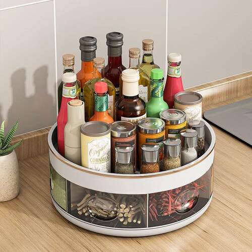 旋转调料置物架厨房一体多格台面佐料盐油酱醋瓶调味料收纳盒