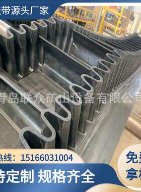 现货供应EP300大倾角挡边输送带波状橡胶运输带青岛裙边爬坡带