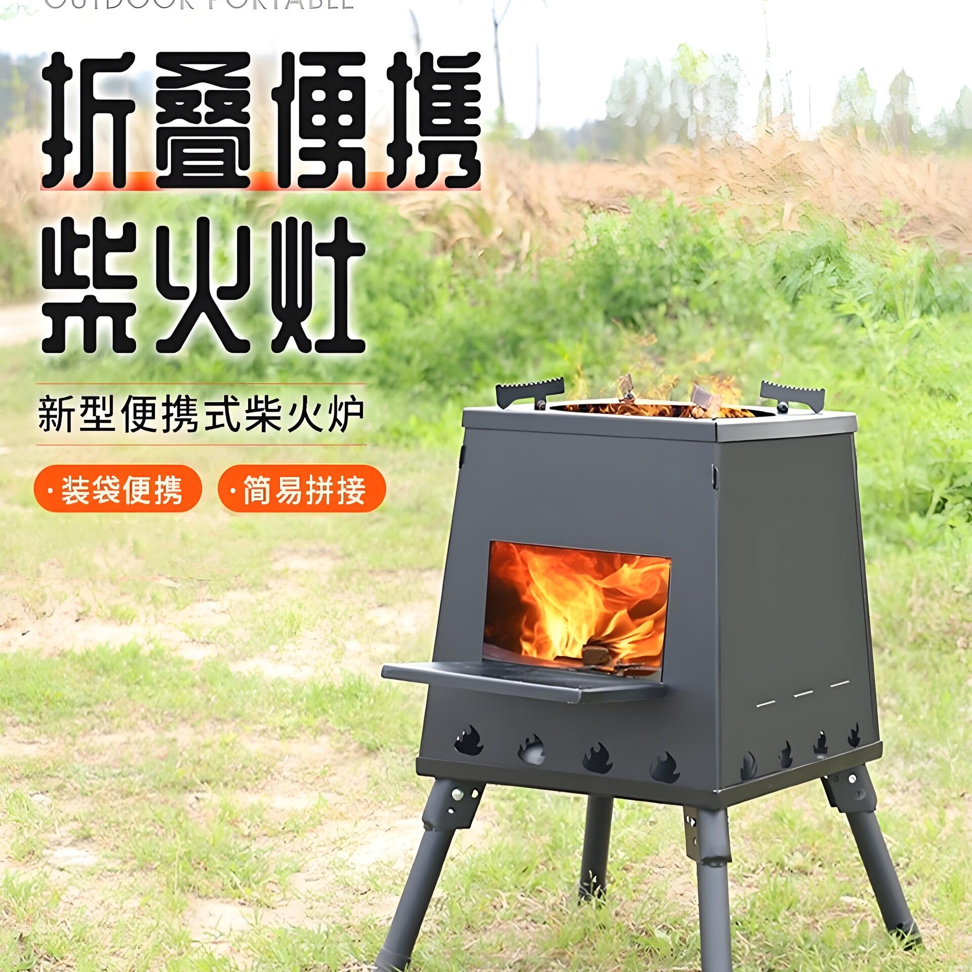 户外柴火炉灶折叠取暖器露营野炊灶台野外炉具移动锅具灶地锅炉子