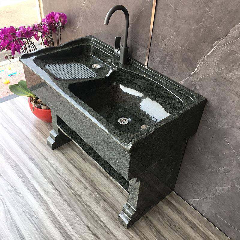 庭院石材洗衣池带搓衣板花岗岩洗衣台阳台石头水池石材一体台盆