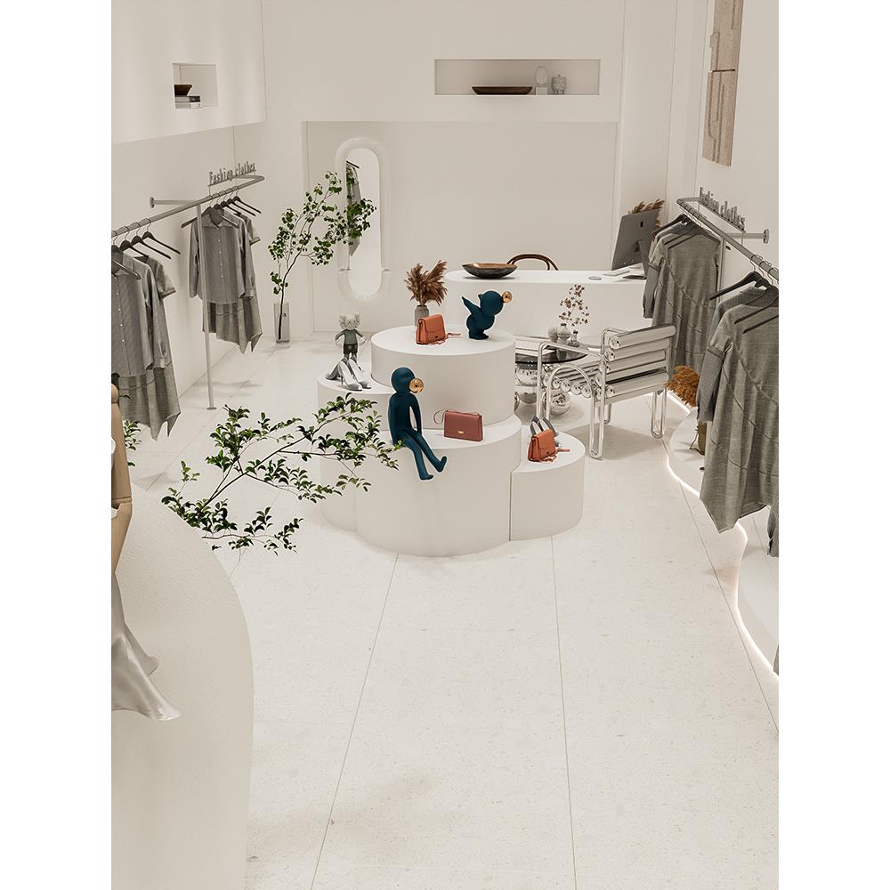 圆形柱子包围造型中岛展台服装店软装橱窗装饰落地高低异性展台