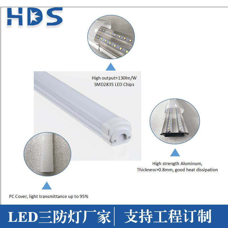加厚款led净化三防灯地铁照明单管三防灯线灯T8洁净灯支架车库灯