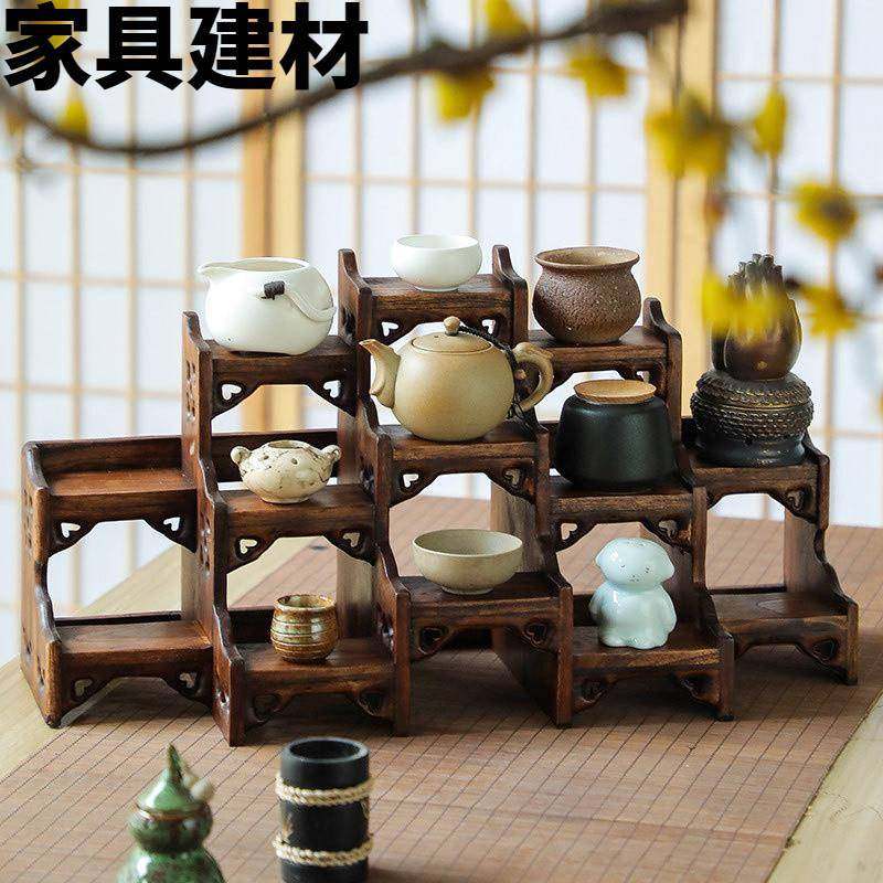 ShJ中式桌面小型博古架实木茶壶展示架紫砂壶摆放架子茶具置物架