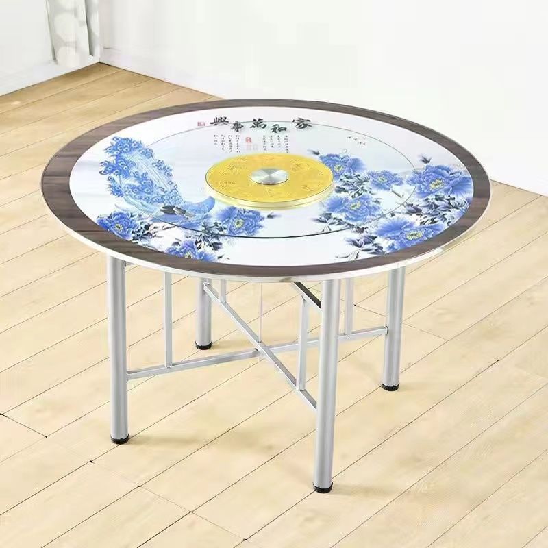 简易不锈钢圆桌面家用餐桌农村流动席桌子烧烤桌可折叠大圆桌面板