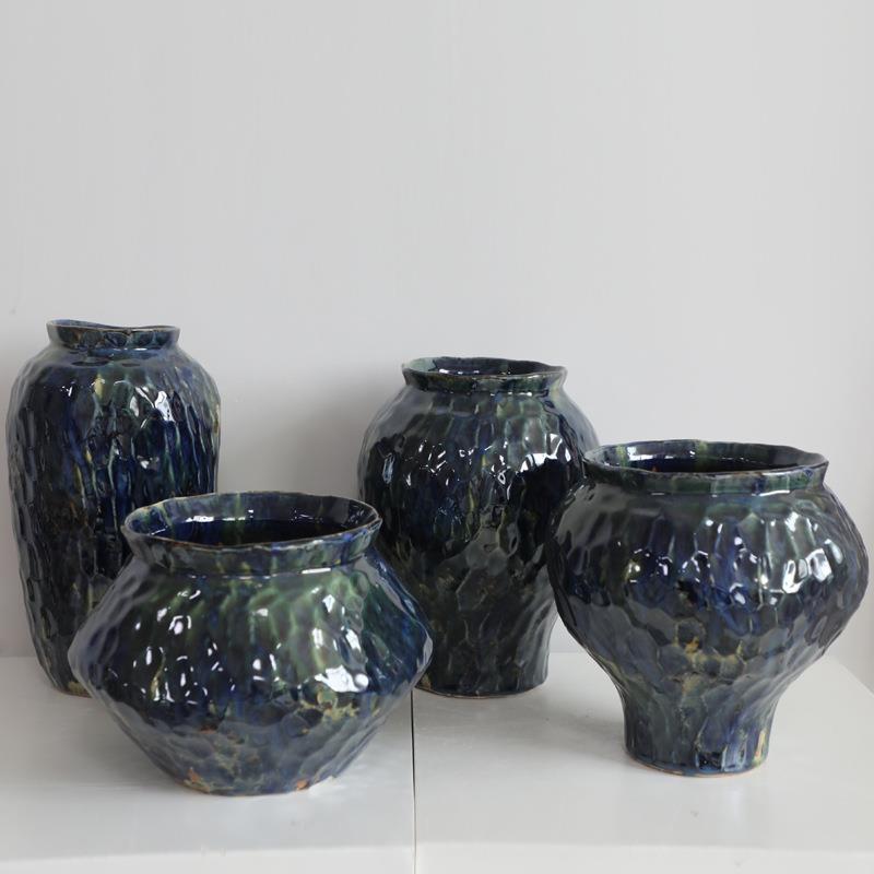 窑变釉克莱因蓝花盆陶瓷工艺品摆件陶瓷花瓶油画风家居装饰品