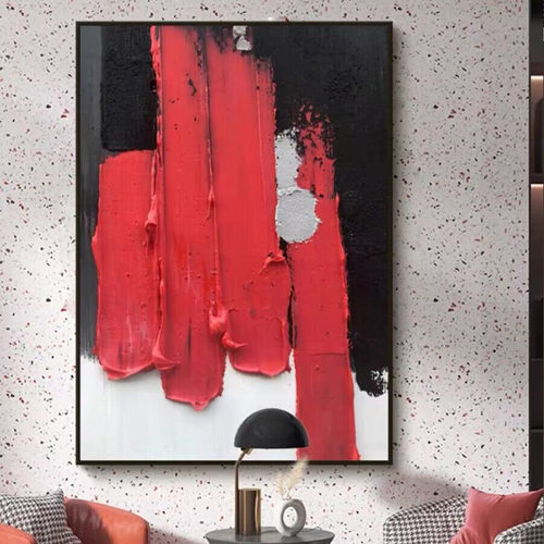 纯手绘油画新中式红色立体肌理画抽象客厅装饰画红红火火玄关入户