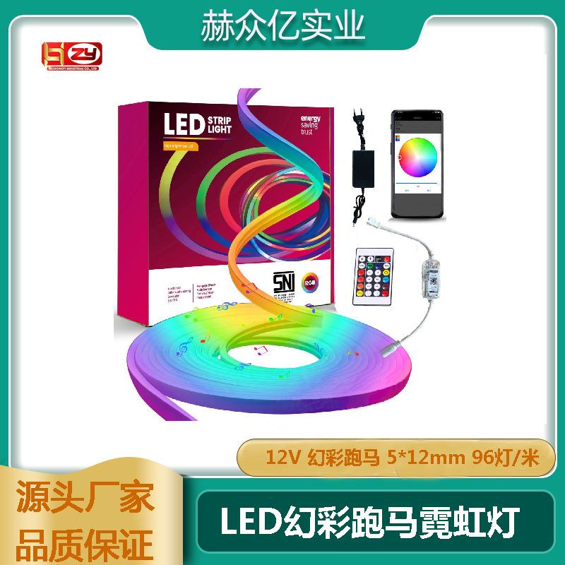 智能调光12v幻彩跑马霓虹灯5*1296灯5米套装彩色可声控装饰灯厂
