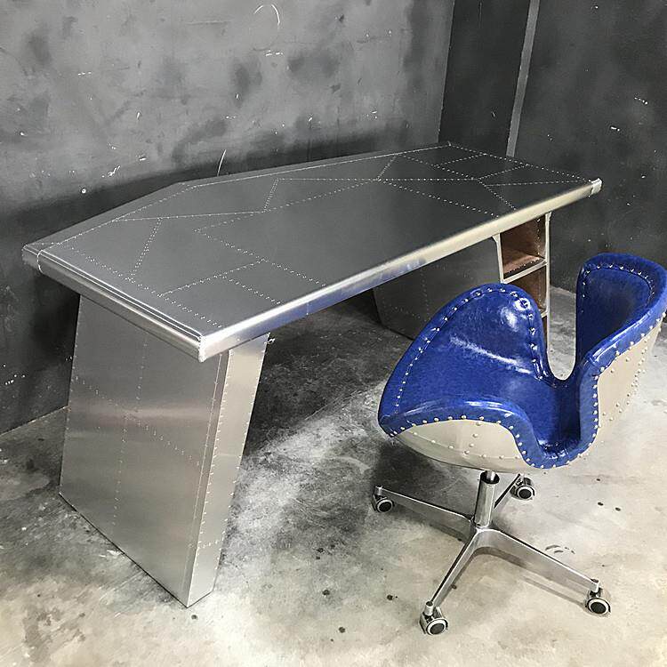 美式工业风格家具创意LOFT航空铝皮书台办公桌书桌电脑桌工位