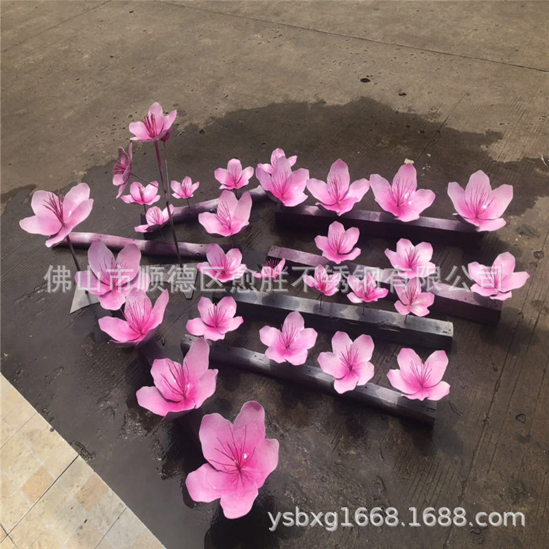 小区景观不锈钢花朵雕塑公园不锈钢桃花雕塑抽象仿真不锈钢雕塑